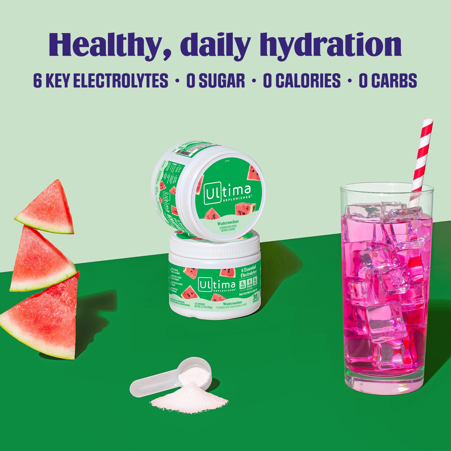 Ultima Replenisher Watermelon spoon scoop illustrating easy daily use