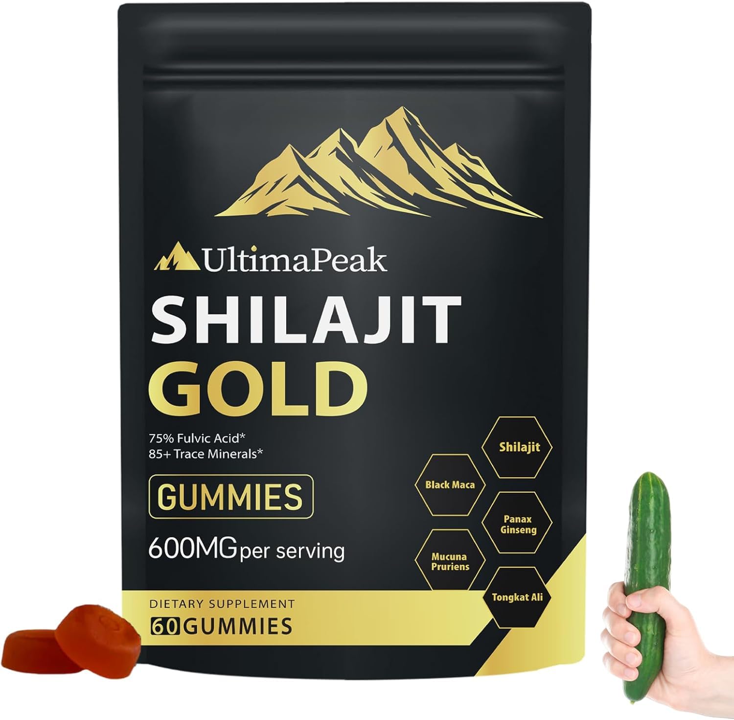 UltimaPeak VITACORE Shilajit Gummies in a jar signaling convenient energy support