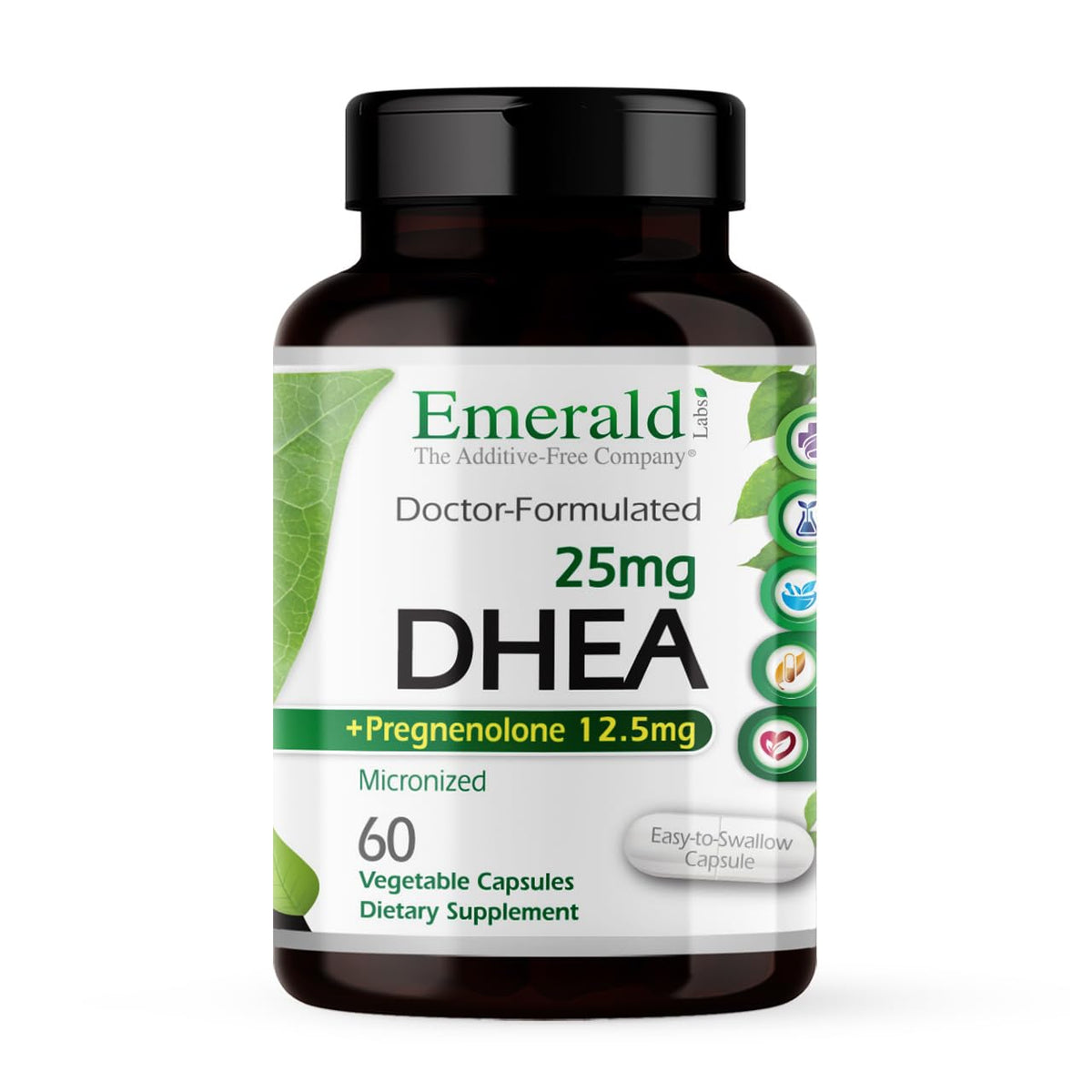Ultra Botanicals Emerald Labs DHEA 25mg bottle showcasing adrenal support formula
