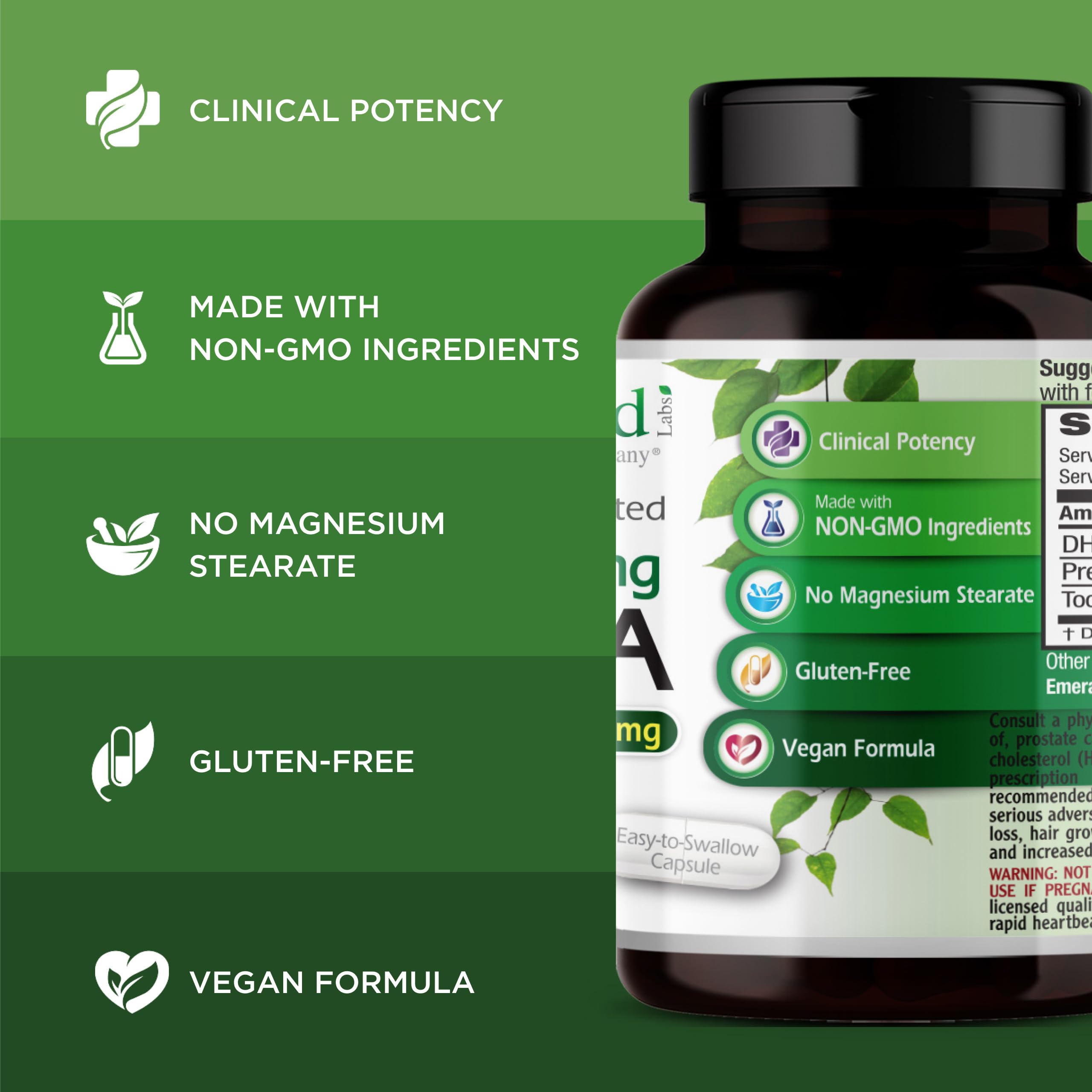 Ultra Botanicals Emerald Labs DHEA 25mg gluten-free packaging badge