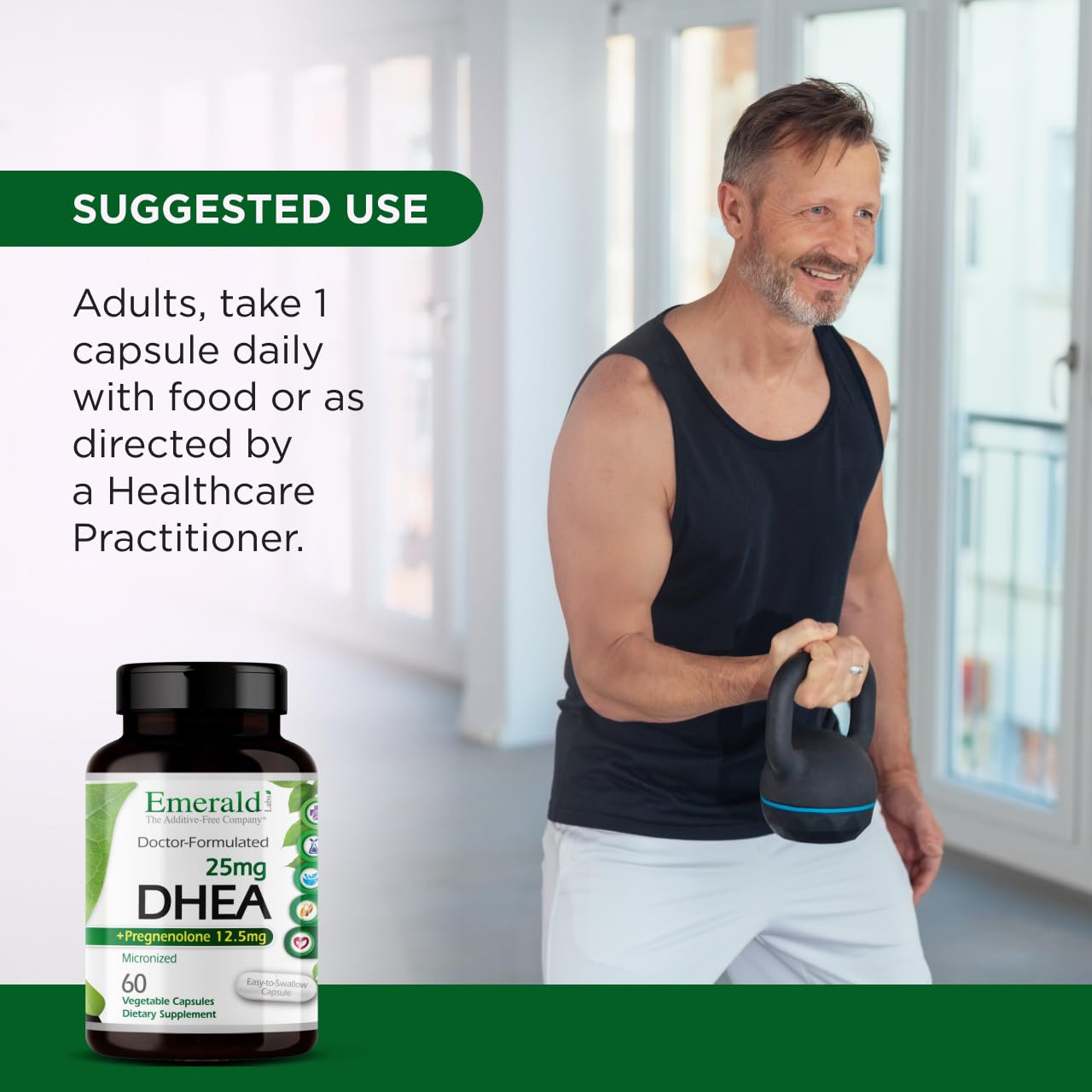 Ultra Botanicals Emerald Labs DHEA 25mg vegetable capsules in bottle