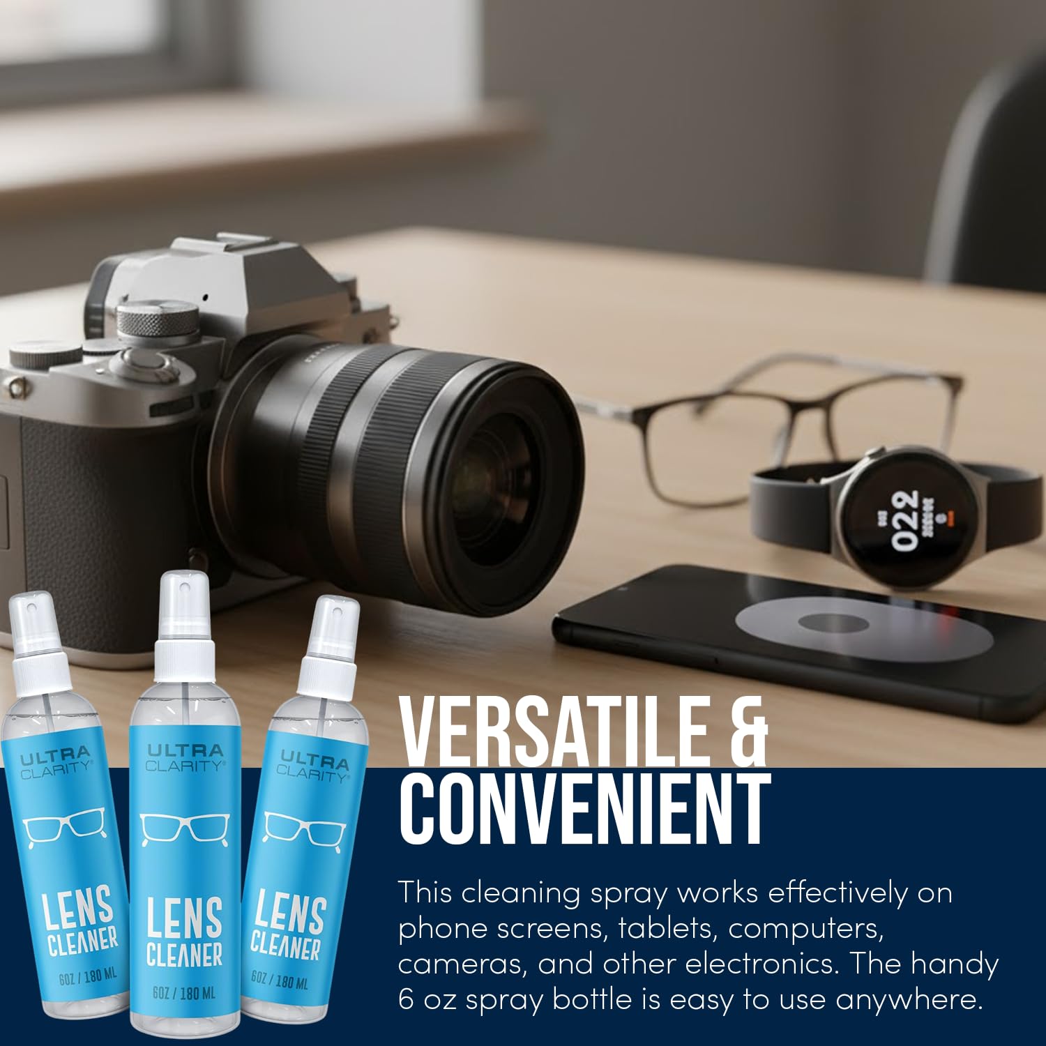 Ultra Clarity Nano Magic eyeglasses cleaner on coated lenses for safe use.