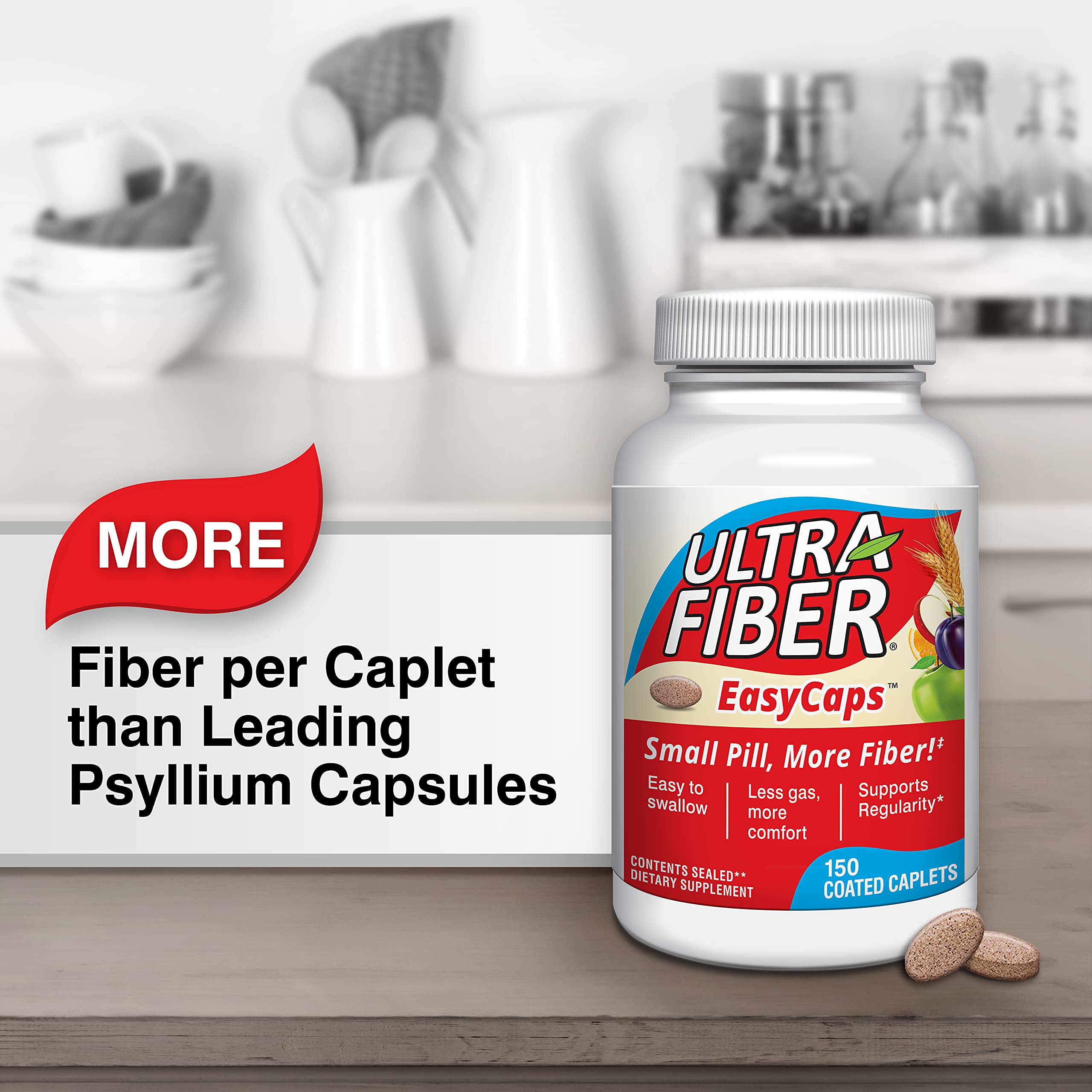 Ultra-Fiber take-with-water image highlights effortless intake.