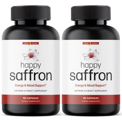 Ultra6 Nutrition Happy Saffron capsules bottle for mood and energy support.