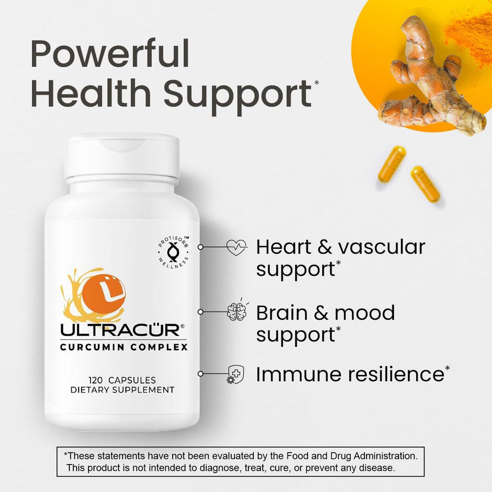 UltraCur Bottle open with capsules pouring illustrates convenient daily dosage.