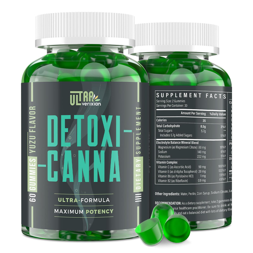 Ultraverixian Detox Gummies bottle closeup for full body detox potential.