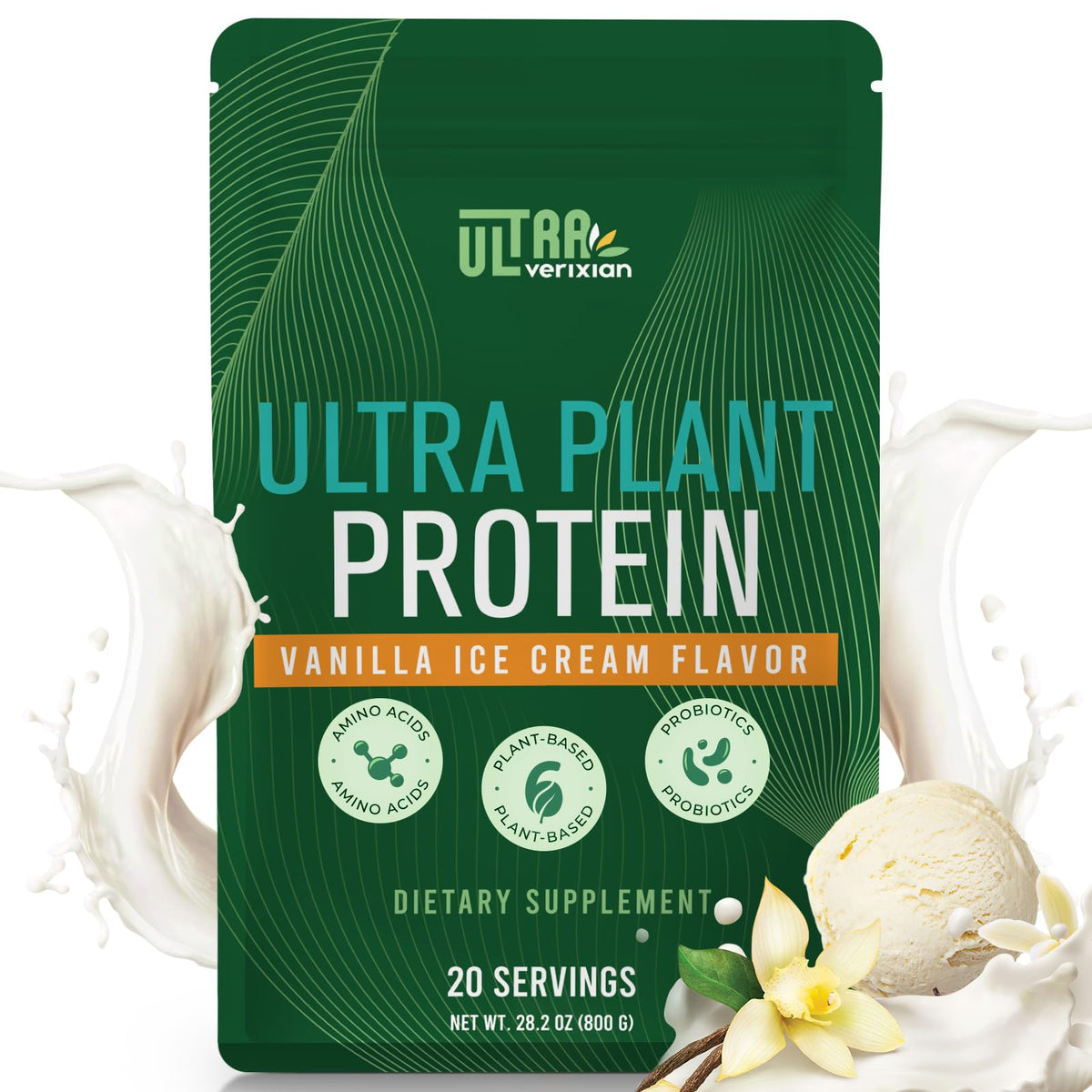 Ultraverixian vanilla protein powder tub for daily energy and muscle support.