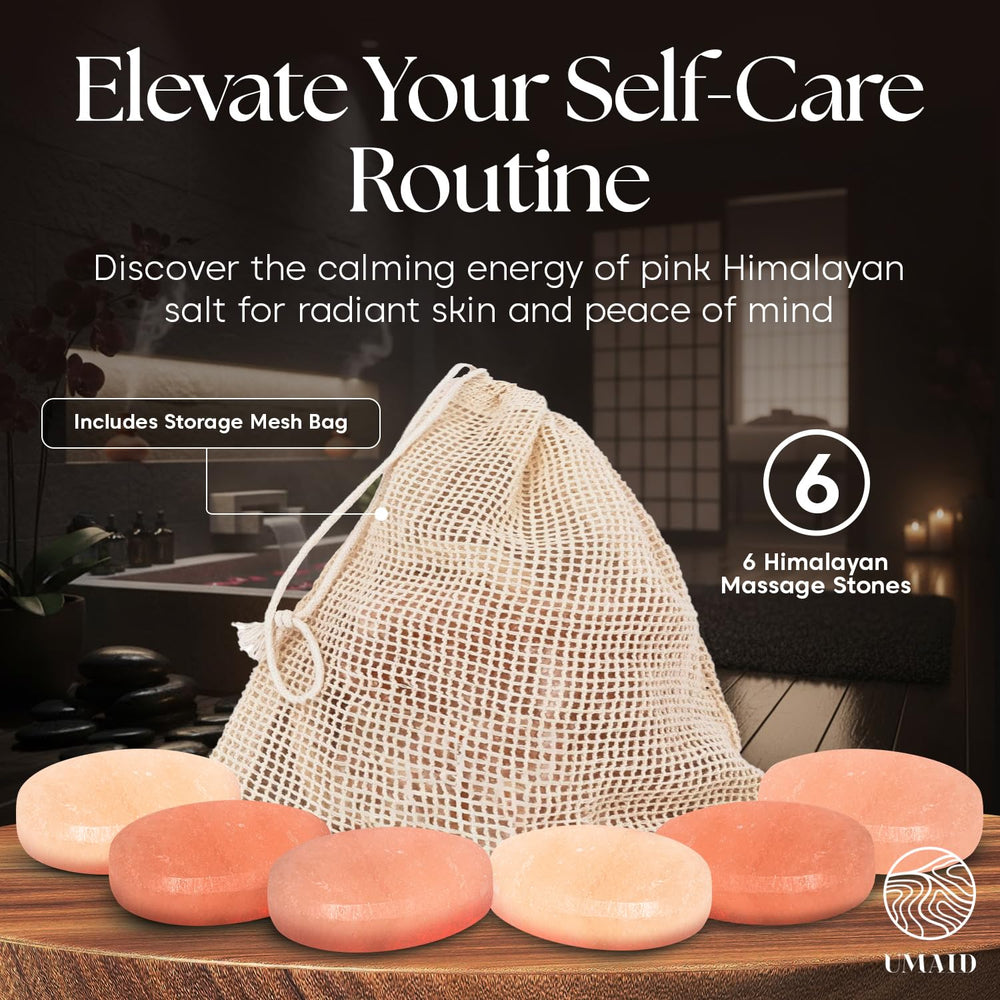 UMAID hand-carved pink salt stones with textured surfaces for massage sessions