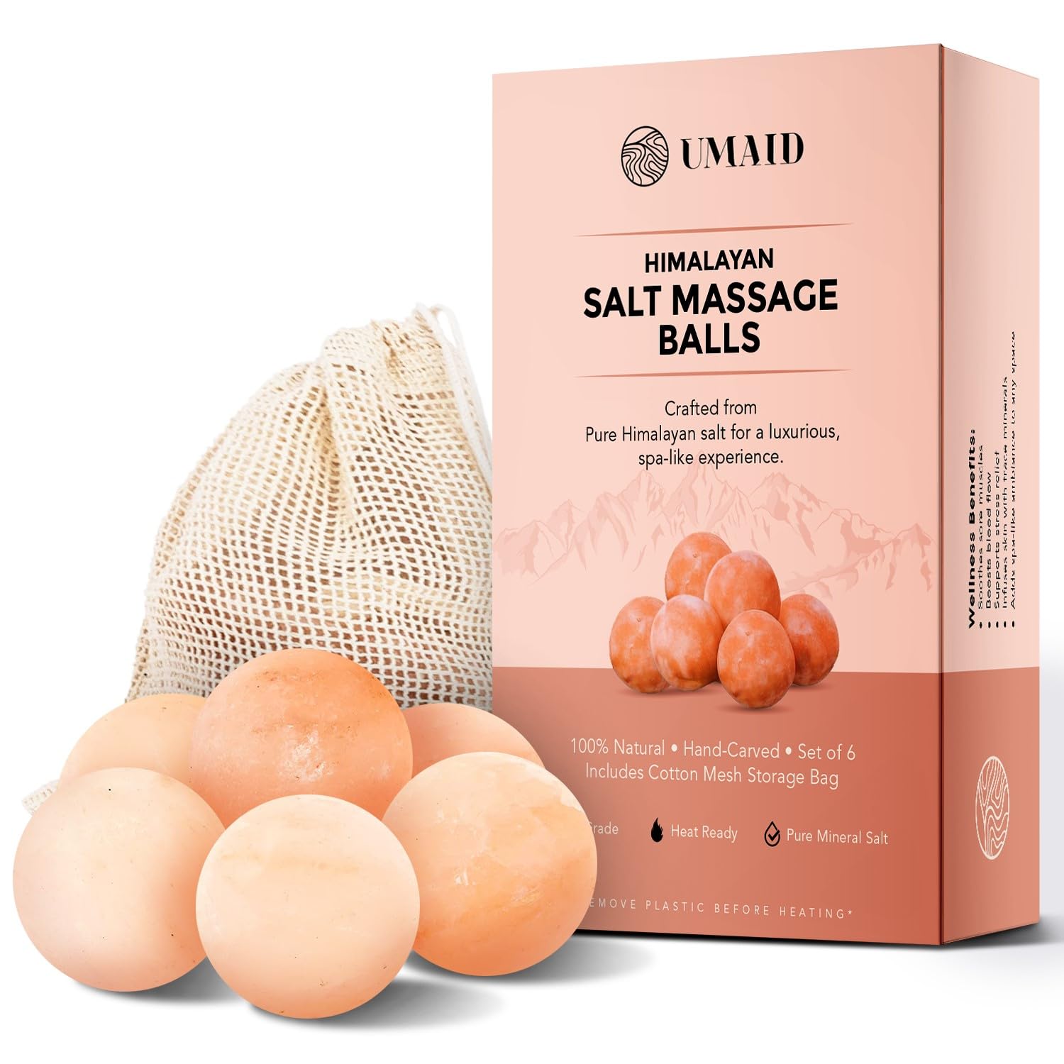 UMAID Himalayan salt massage balls six-pack for at-home spa use