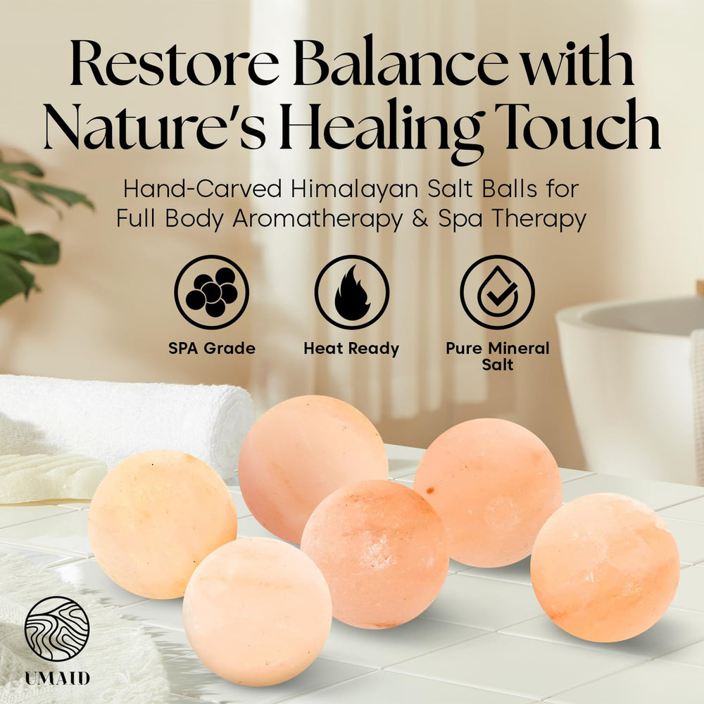 Self-care spa session featuring UMAID Himalayan salt massage balls