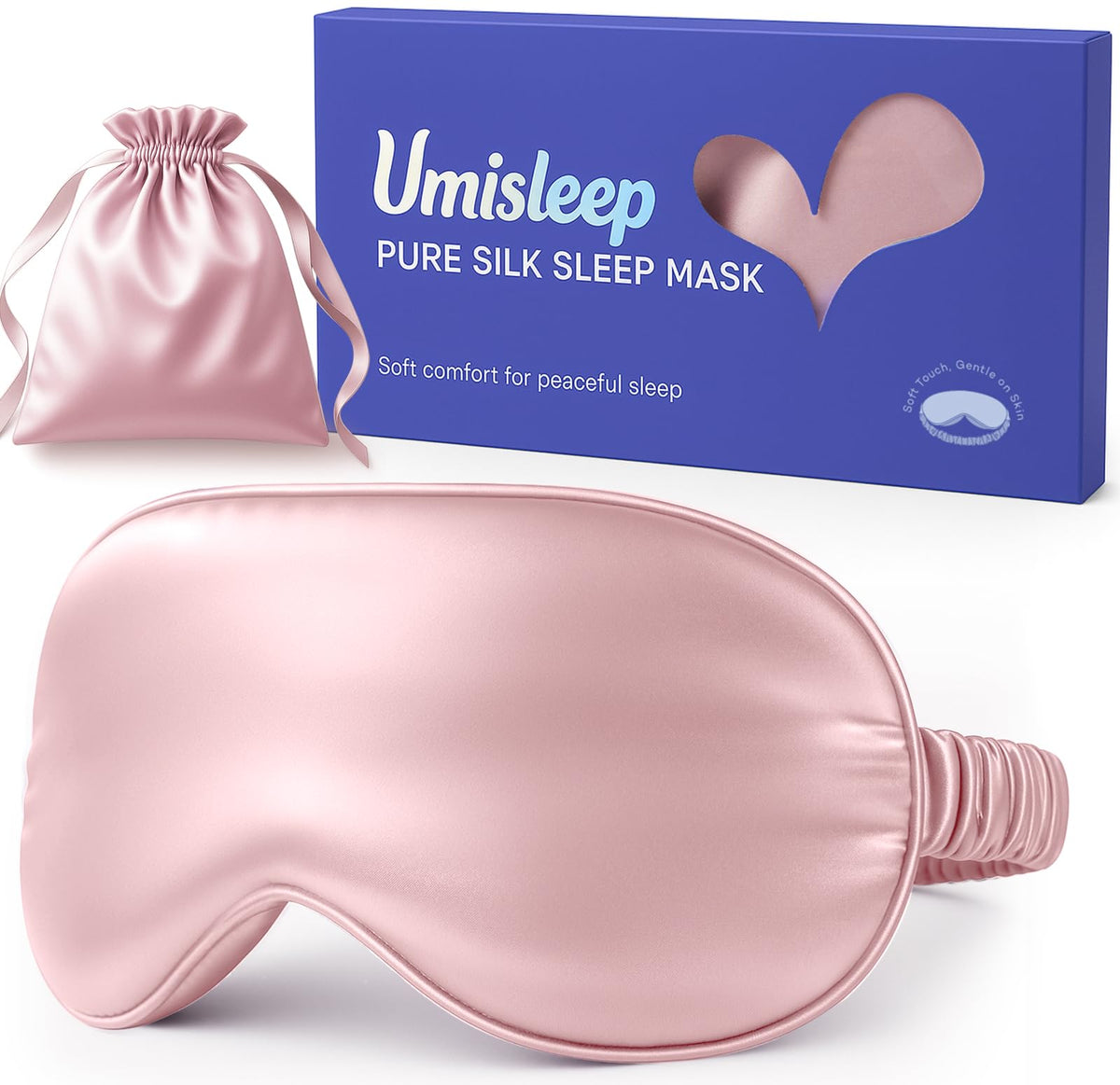 Umisleep Pure Soft Silk Sleep Mask close-up highlighting premium 22 momme silk for comfort