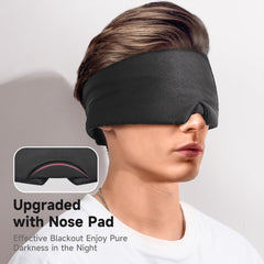 Umisleep satin sleep mask with wide band for side sleepers' comfort.