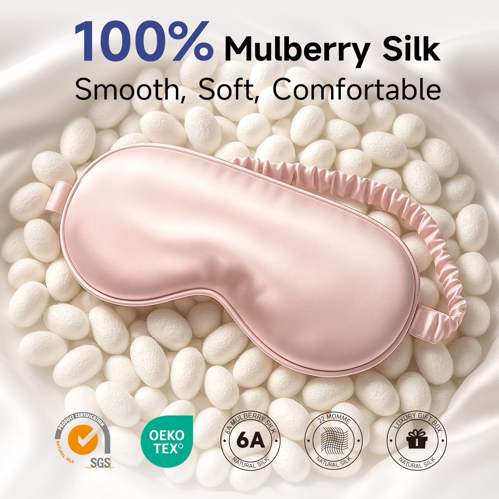 Umisleep sleep mask 22 momme silk delivers lasting softness without pulling the skin.