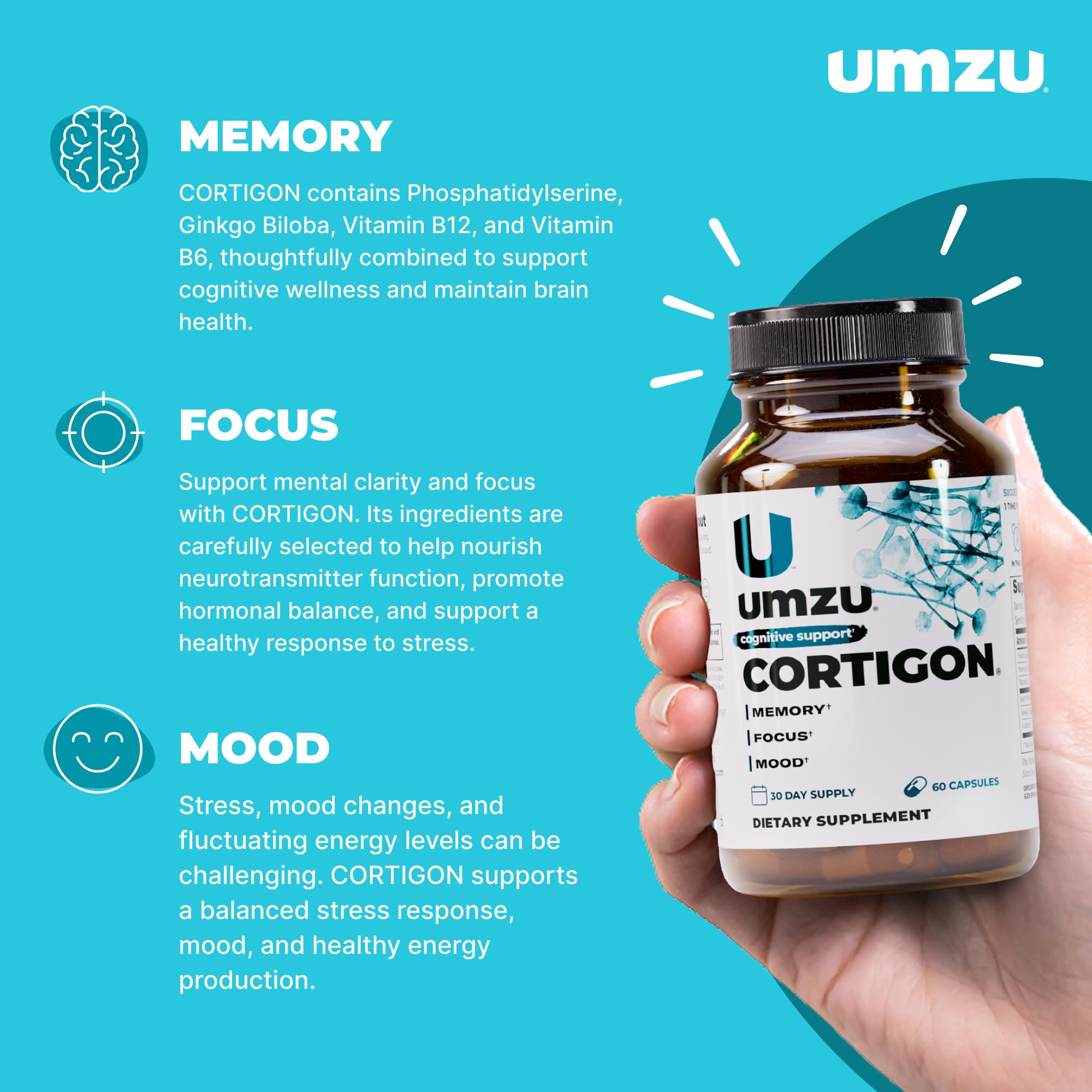 UMZU Cortigon bottle label detailing key ingredients and use
