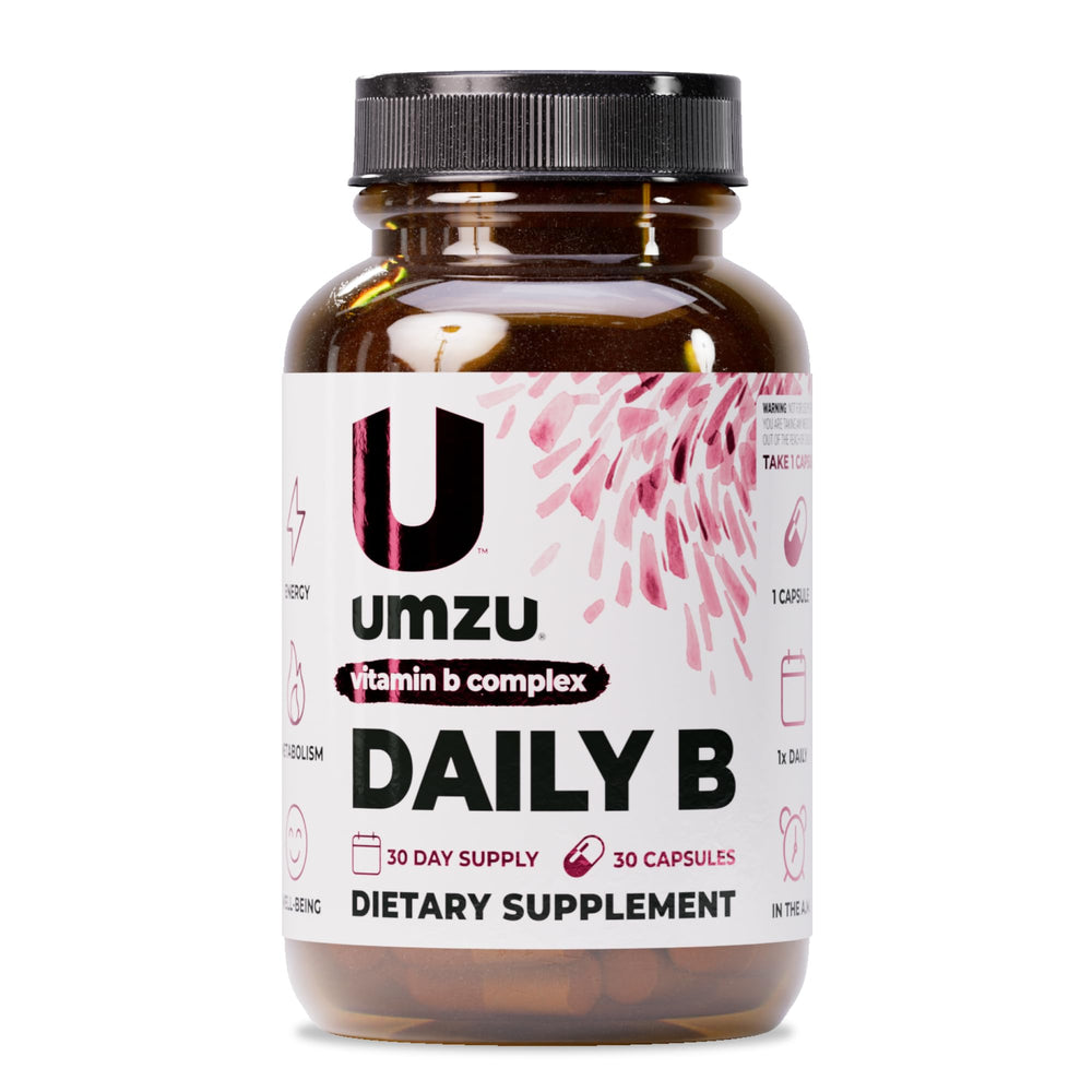 UMZU Daily B bottle front view showing natural energy support