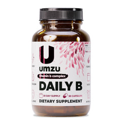 UMZU Daily B bottle front view showing natural energy support
