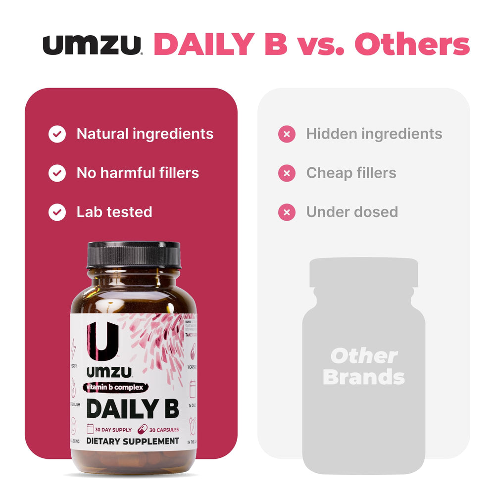 UMZU Daily B bottle on a morning desk setup for focus
