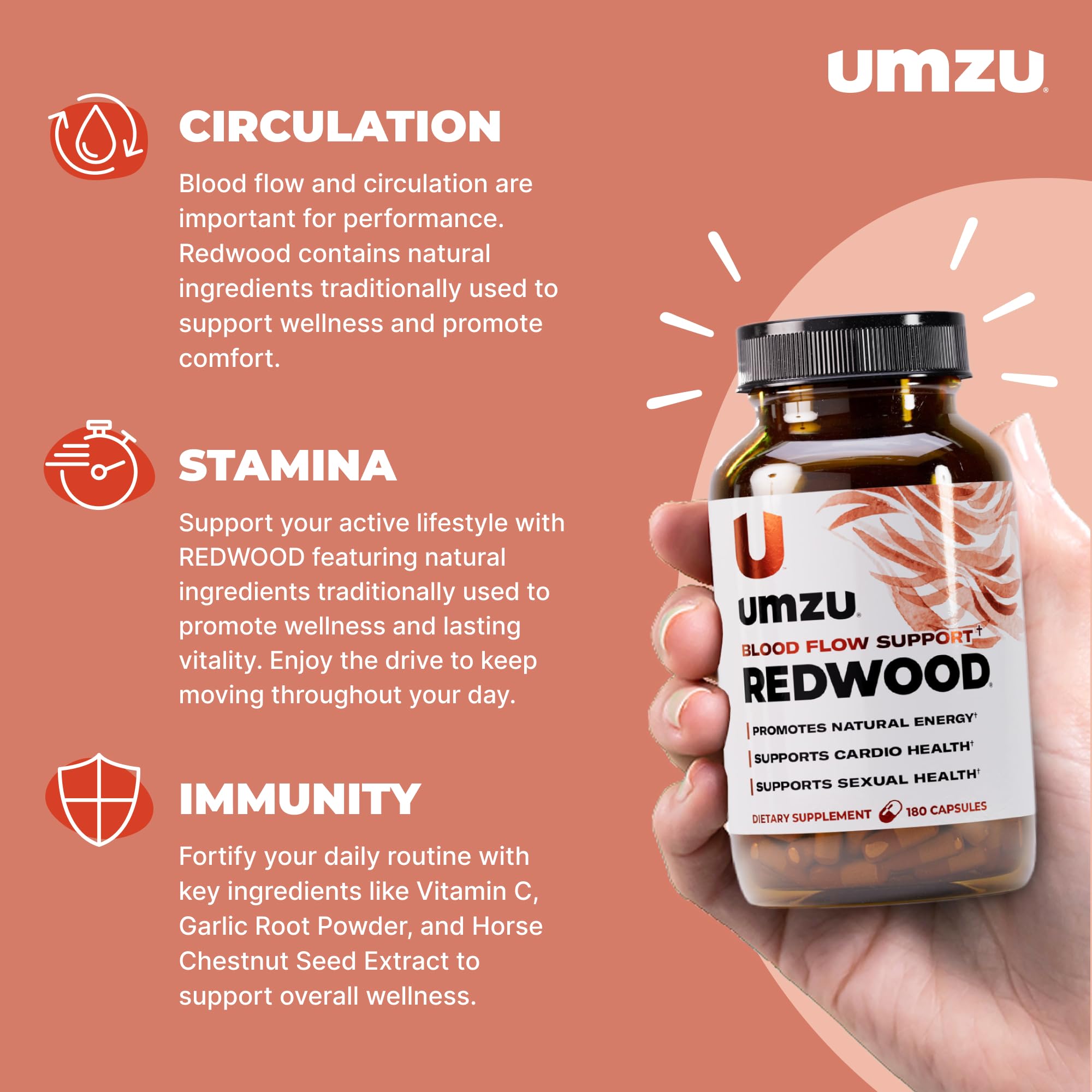 UMZU Redwood bottle cap close-up shows secure packaging for on-the-go use.