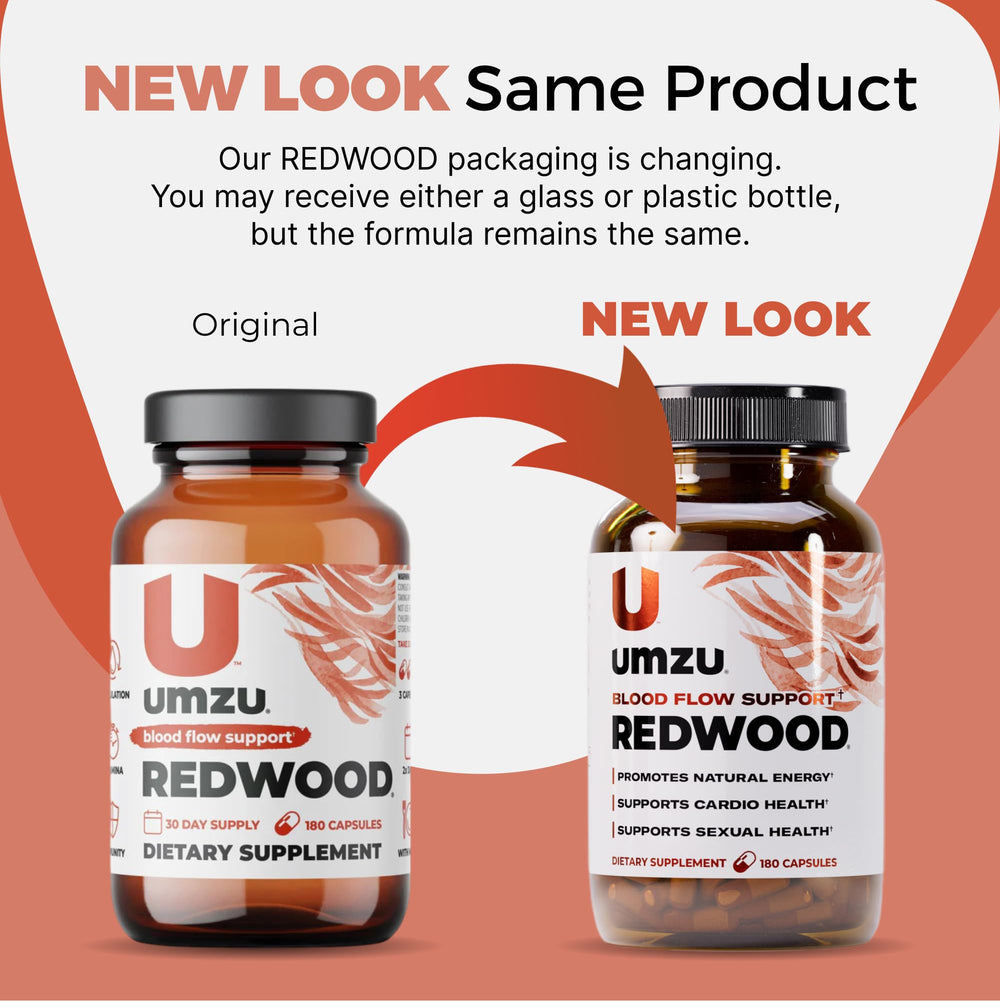 UMZU Redwood ingredients list highlights nitric oxide supports and immune wellness.