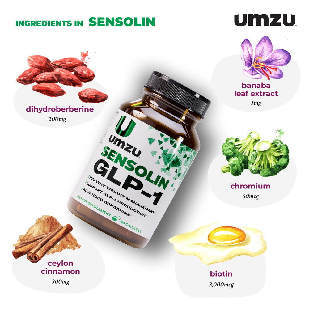 UMZU Sensolin bottle showcases chromium for daily metabolic balance.