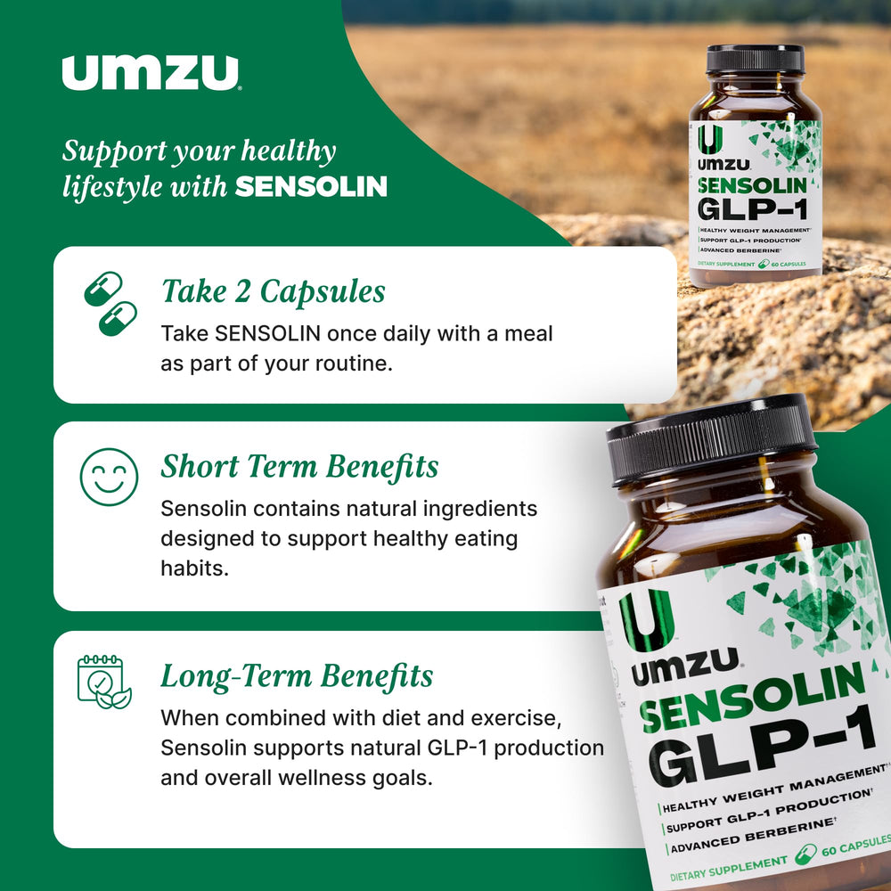 UMZU Sensolin label emphasizes GLP-1 pathways in daily wellness.