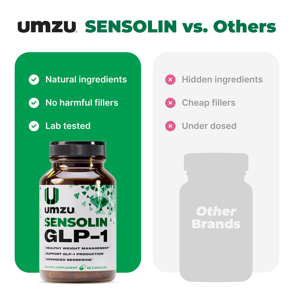 Close-up of UMZU Sensolin tablets for easy daily dosing.