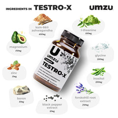 UMZU Testro-X bottle label close-up highlighting quality