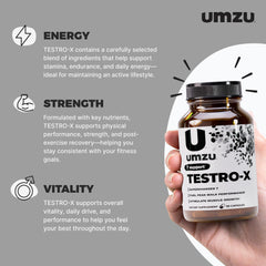 UMZU Testro-X capsules close-up for energy and focus