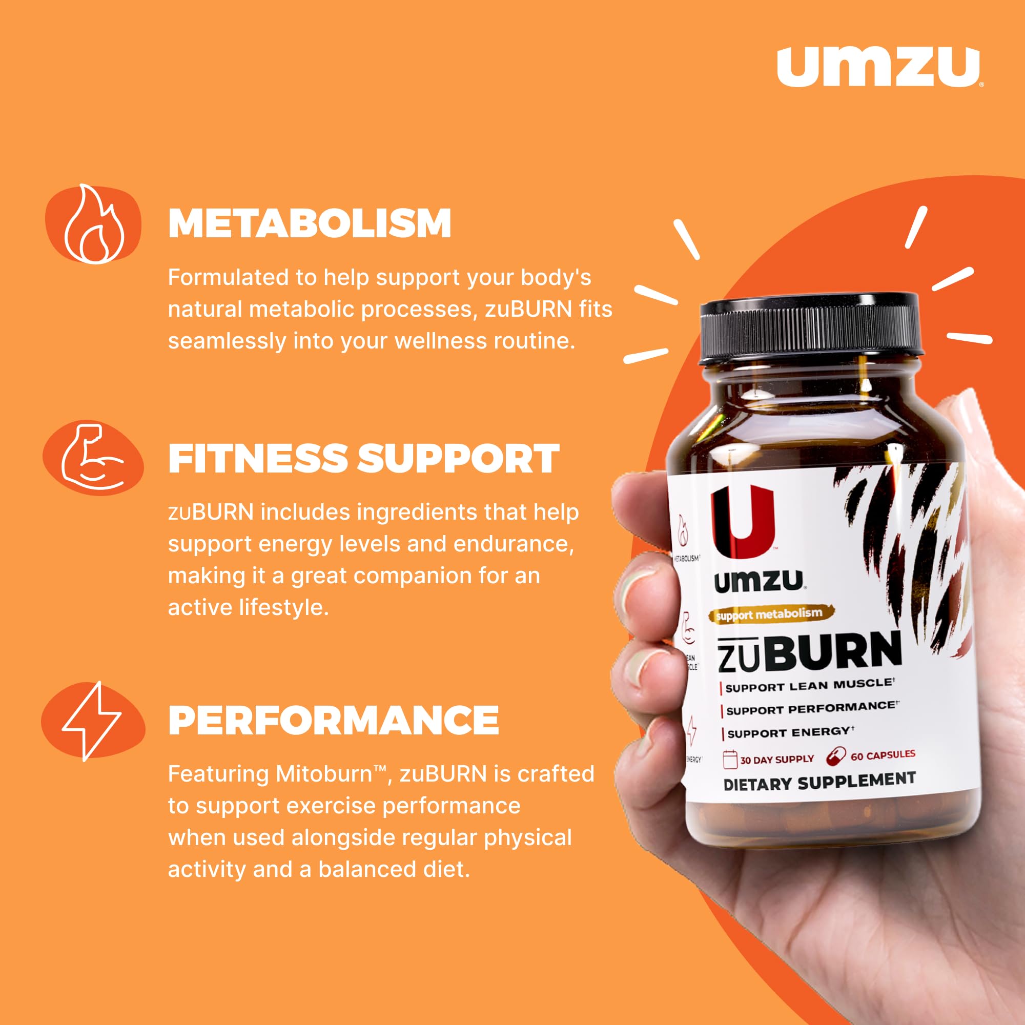 UMZU ZuBurn energy label close-up highlighting caffeine and B vitamins.