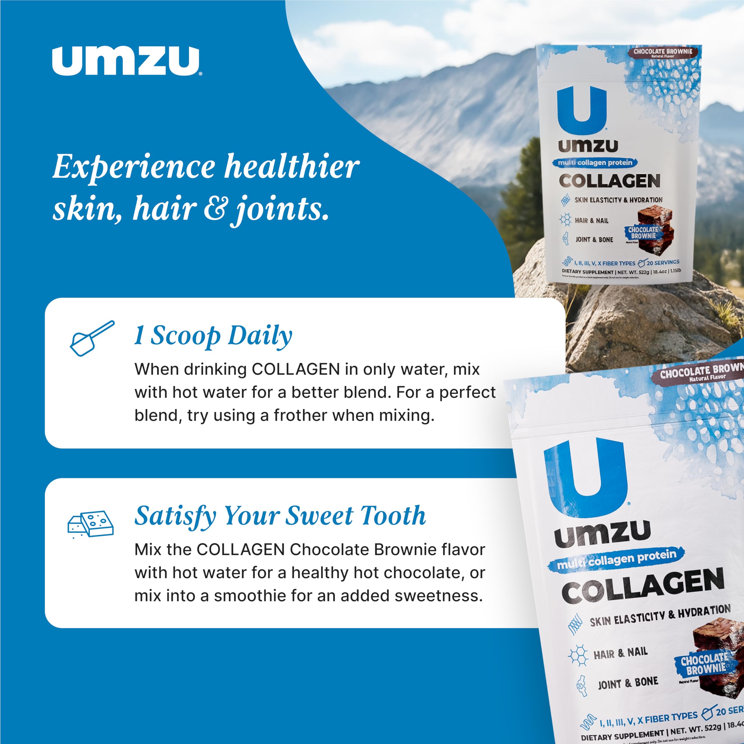 Five collagen types diagram highlights joints and skin benefits.