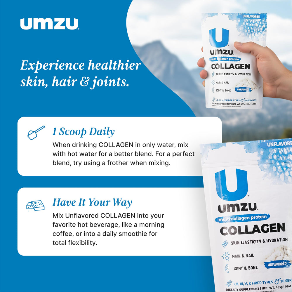 UMZU zuCollagen with 5 types of collagen peptides for joint and skin care.