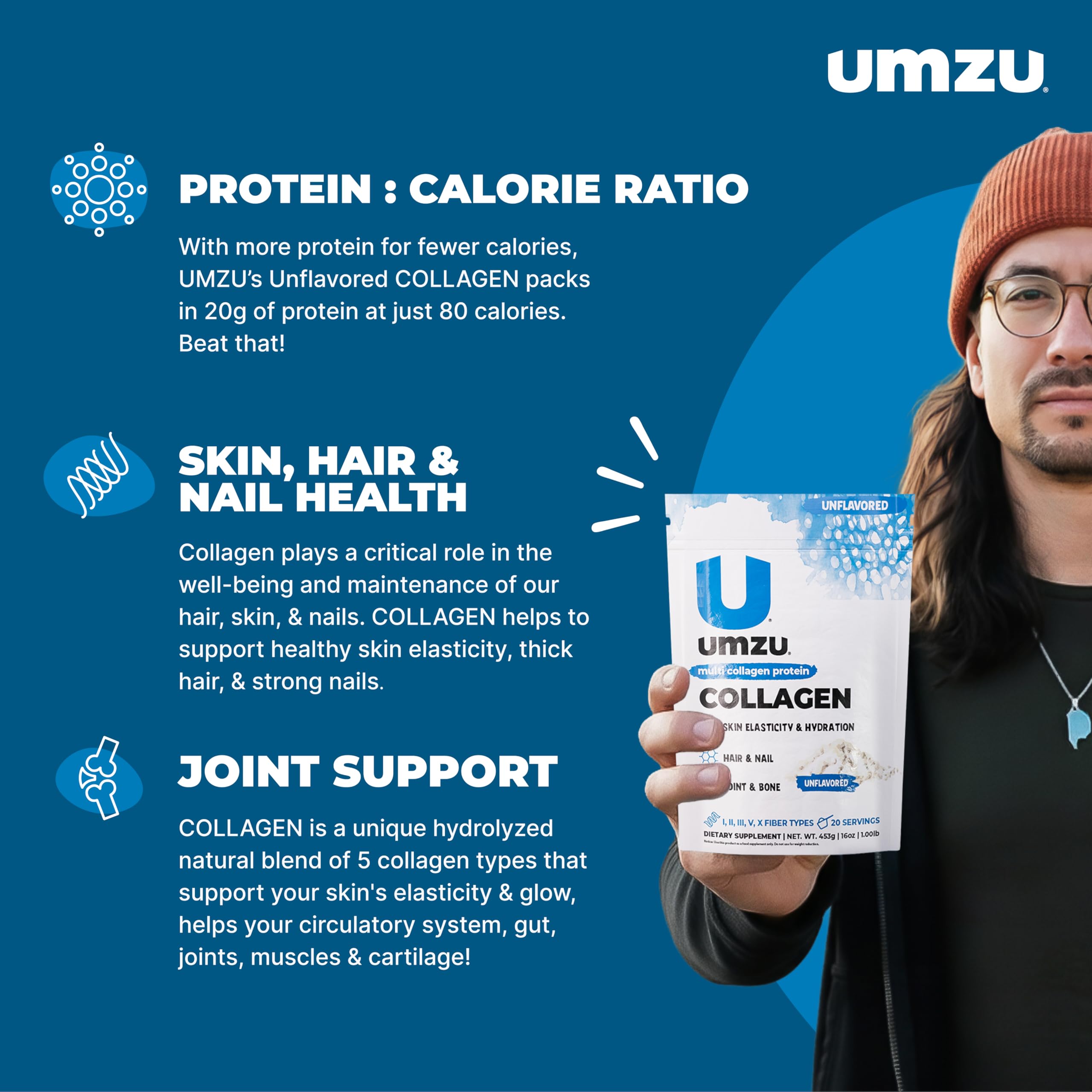 UMZU zuCollagen powder in a shaker showing versatile mixability for drinks.