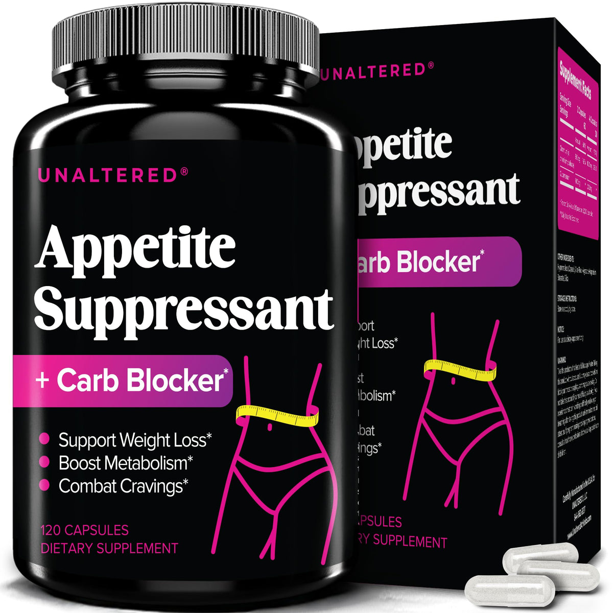 UNALTERED Appetite Suppressant bottle supporting daily appetite control and mindful meals.