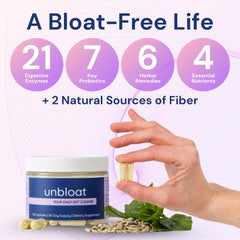 Unbloat probiotics 25b strains capsules: near view highlighting gut health support.