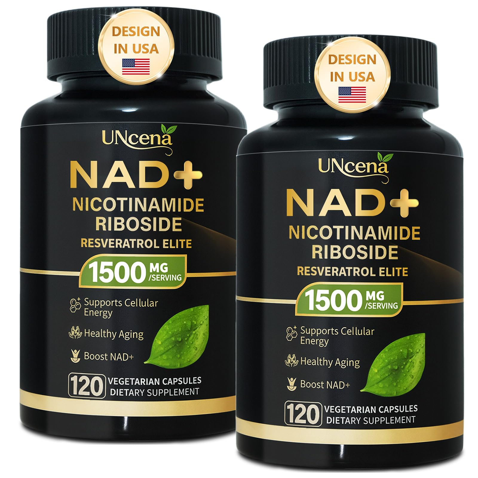 UNcena NAD supplement bottle supports cellular vitality and energy.