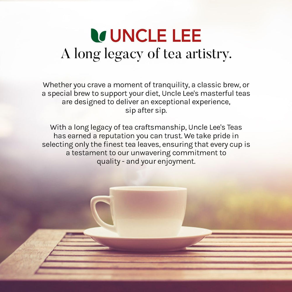 Uncle Lee's Senna Tea tea packet detail showcases herbal blend.