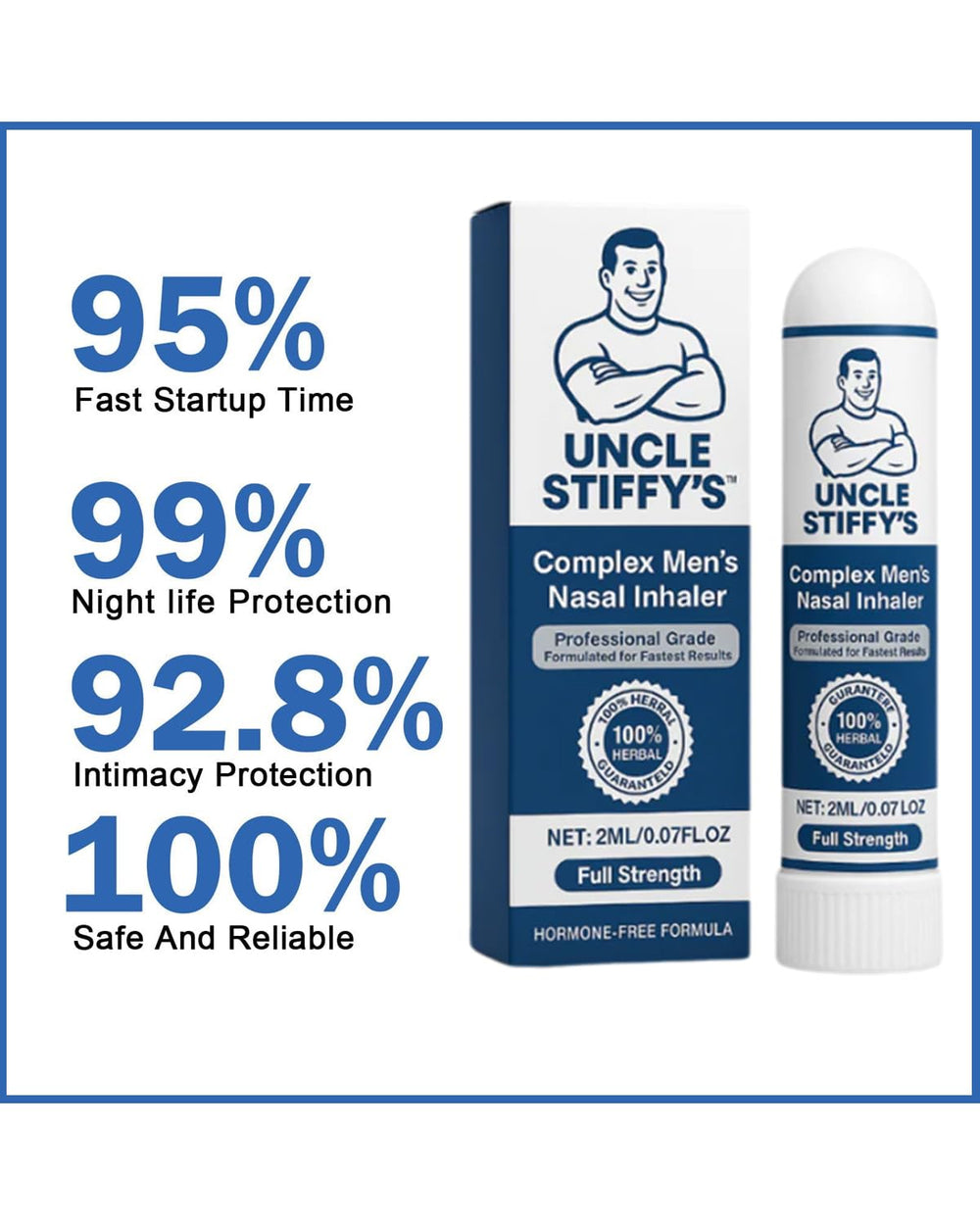 Uncle Stiffy nasal inhaler emits a minty aroma to awaken senses.