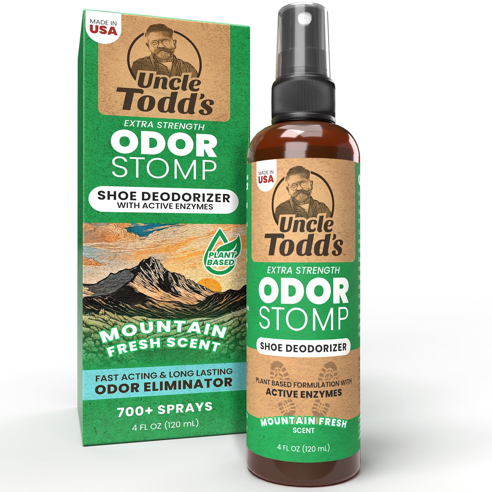Sustainable packaging design emphasized by Uncle Todd's Odor Stomp