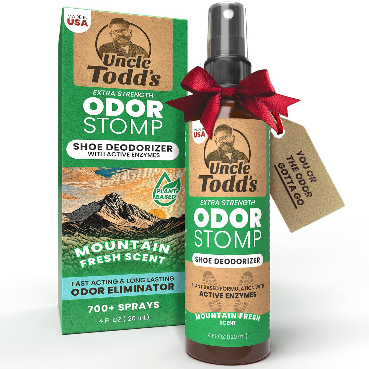 Uncle Todd's Odor Stomp spray for quick deodorizing of shoes and gear