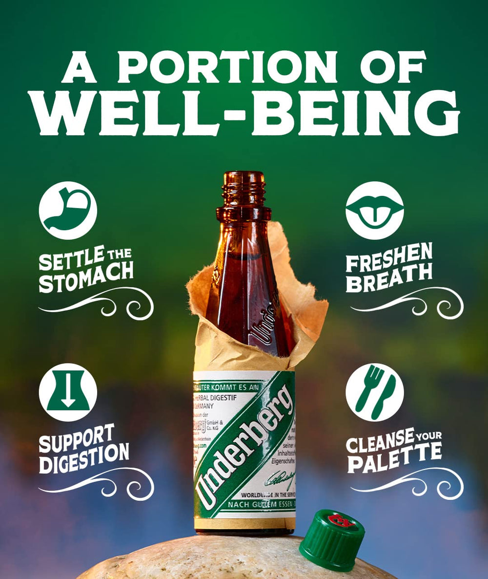 Underberg bottles viewed from the side for display.