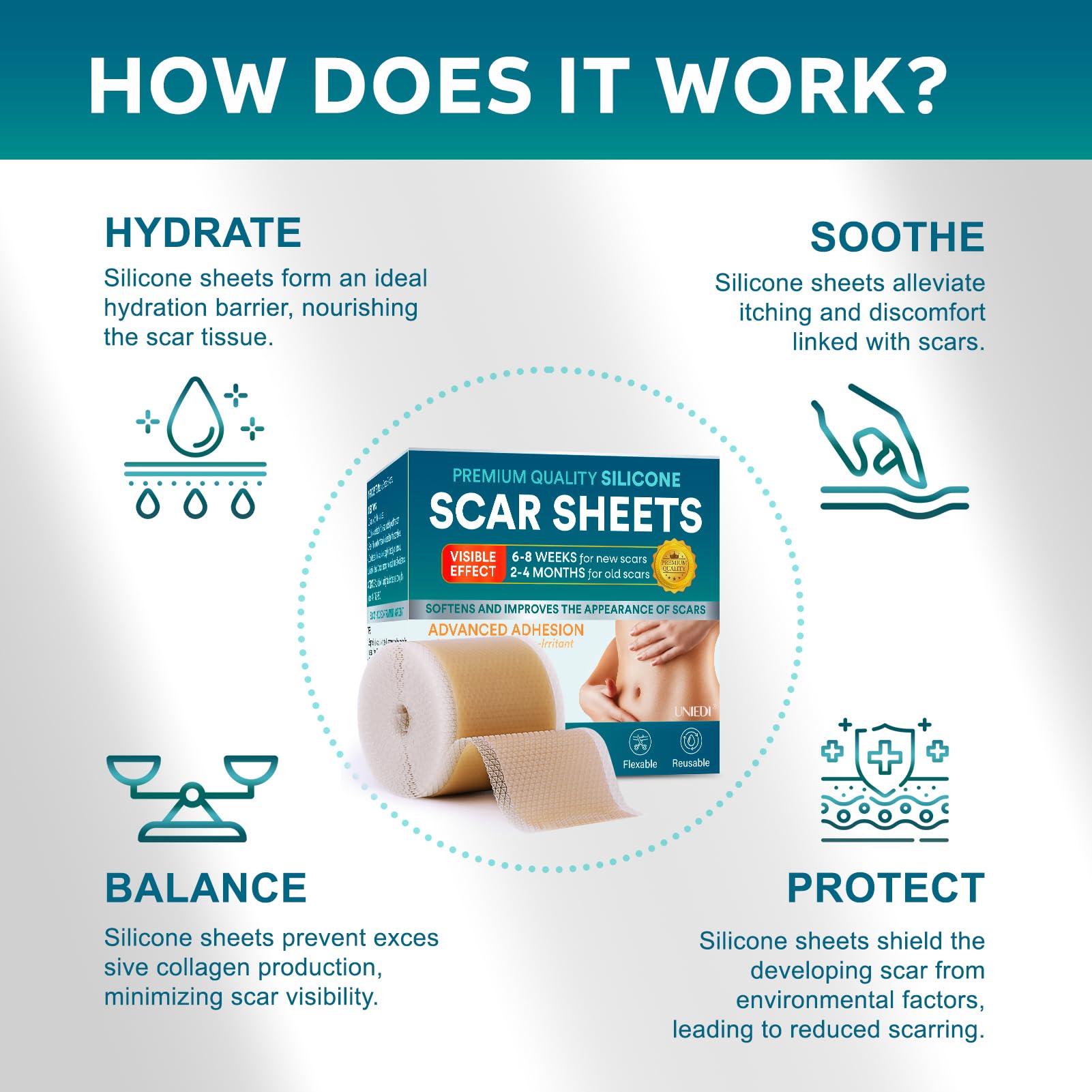 UNIEDI silicone scar sheets for keloid areas may improve appearance