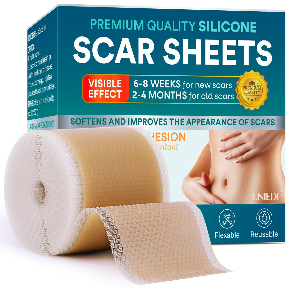 UNIEDI silicone scar sheets roll on skin for recovery coverage