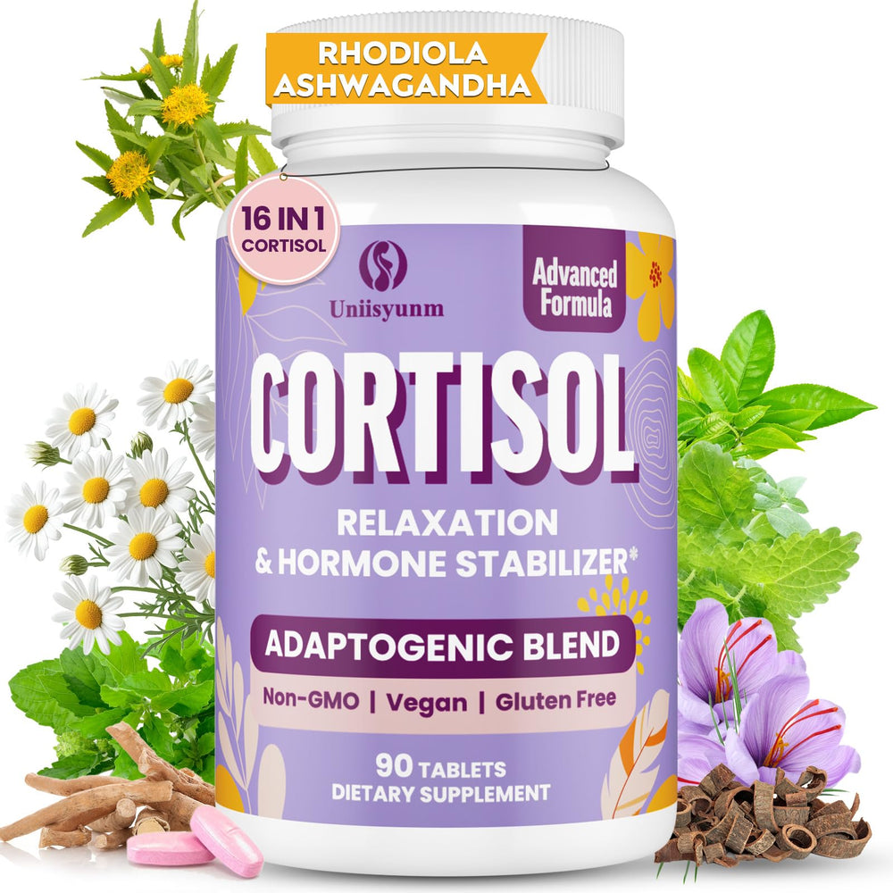 Uniisyunm Cortisol Supplements for Women bottle front promoting calm for busy days.