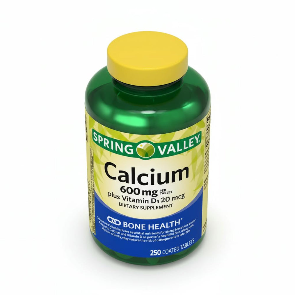Unique Bundle Store calcium bottle front with tablets for daily bone support.