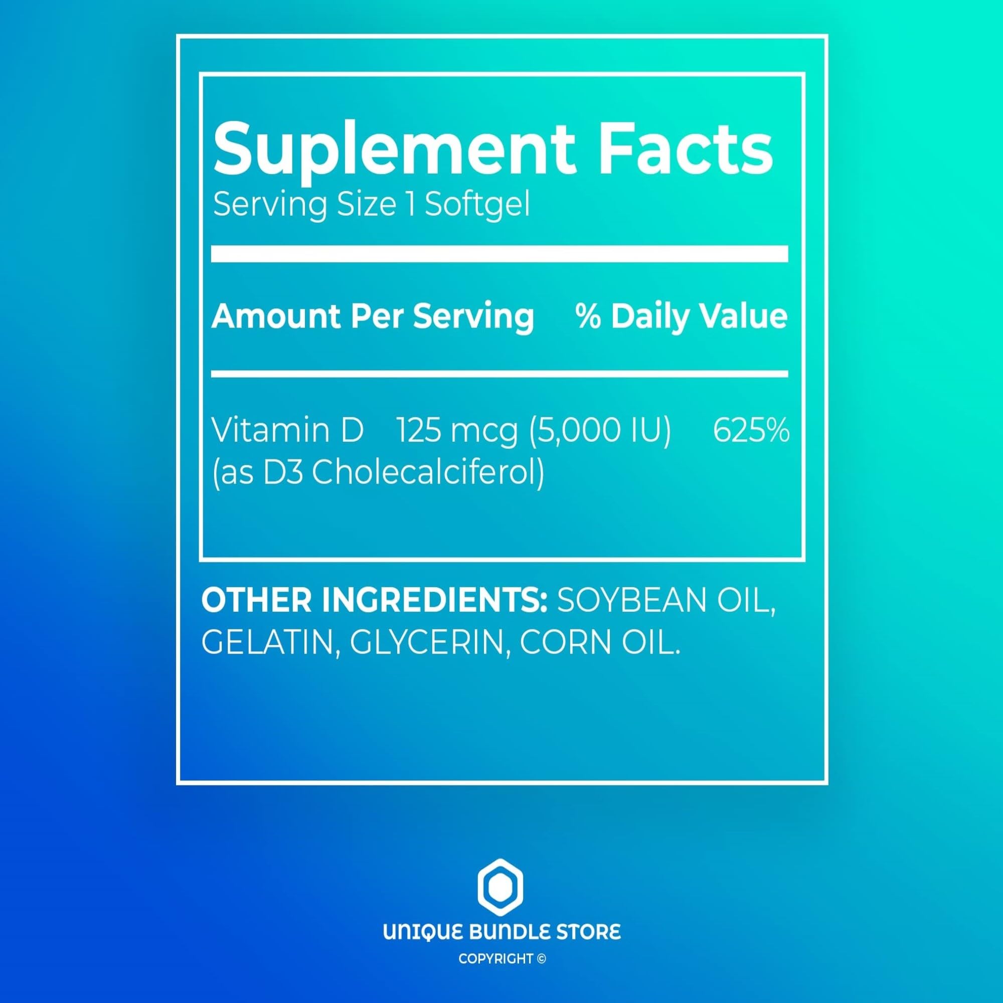 Unique Bundle Store D3 softgels are small and easy to swallow for daily use.