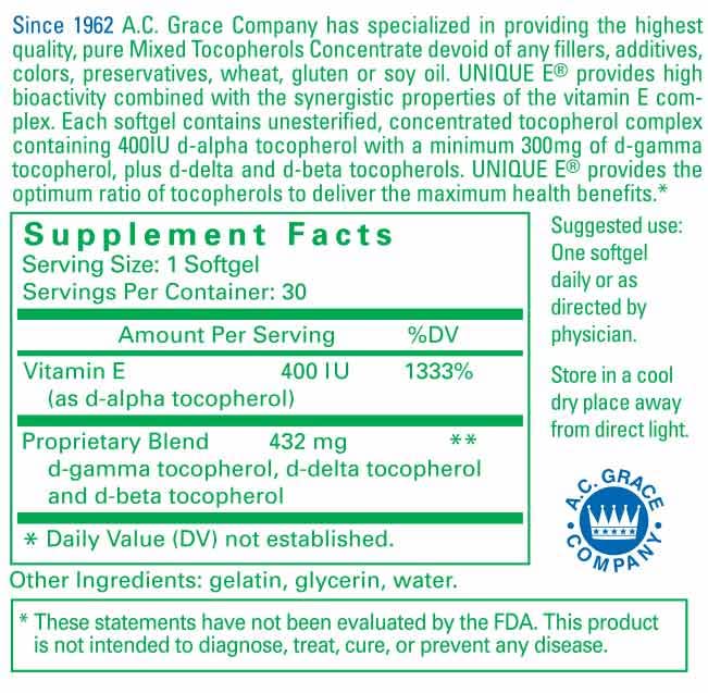 Unique E A.C. Grace product on shelf highlights kosher, allergen-free formulation