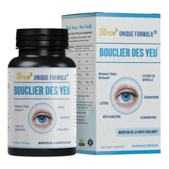 Unique Formula Eye Shield bottle back shows ingredients and suggested use for better eye health.
