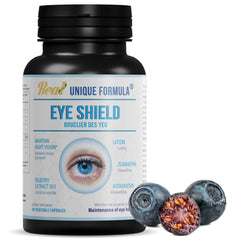 Unique Formula Eye Shield bottle front for daily eye support and easy dosing.