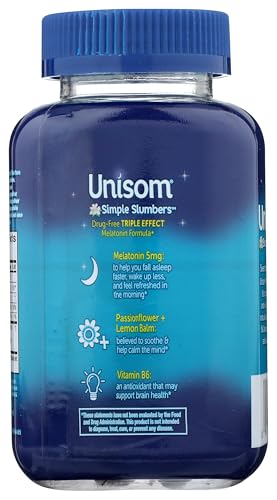 Close-up of Unisom Simple Slumbers gummies with midnight raspberry flavor