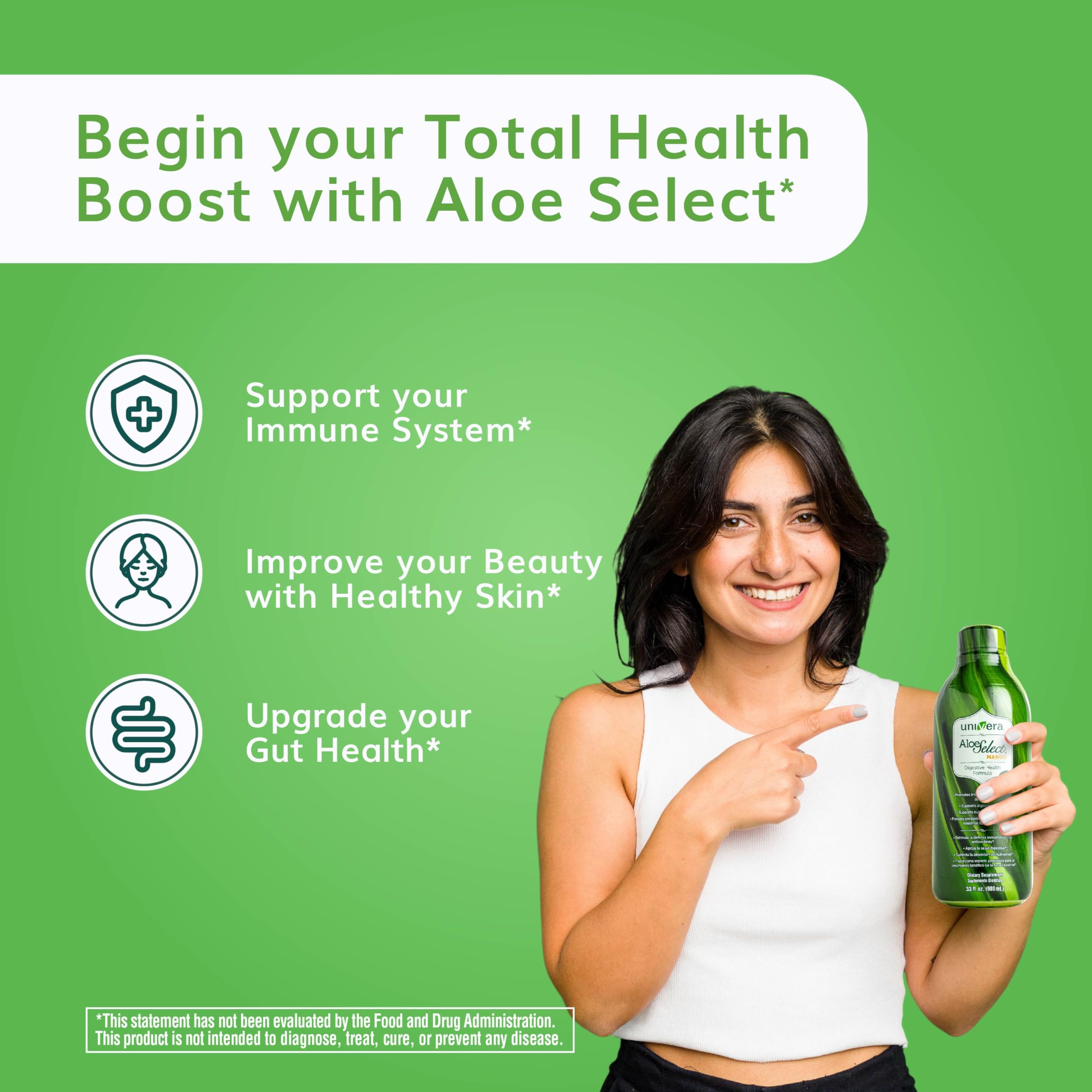 Univera Aloe Select Mango farm leaf image signaling premium origin and quality control.